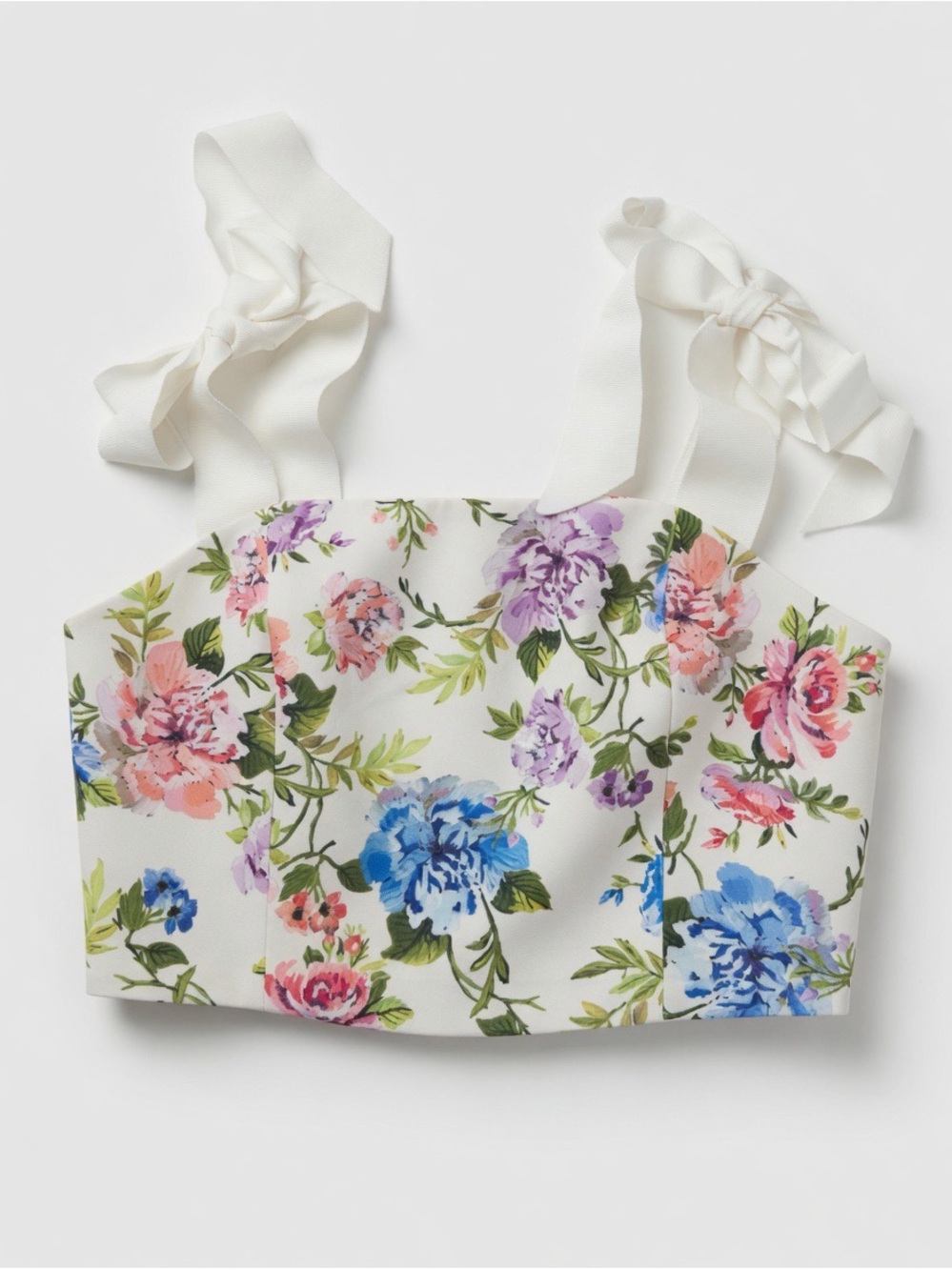 Alice+Olivia Floral Tie-Shoulder Crop Top in White Small